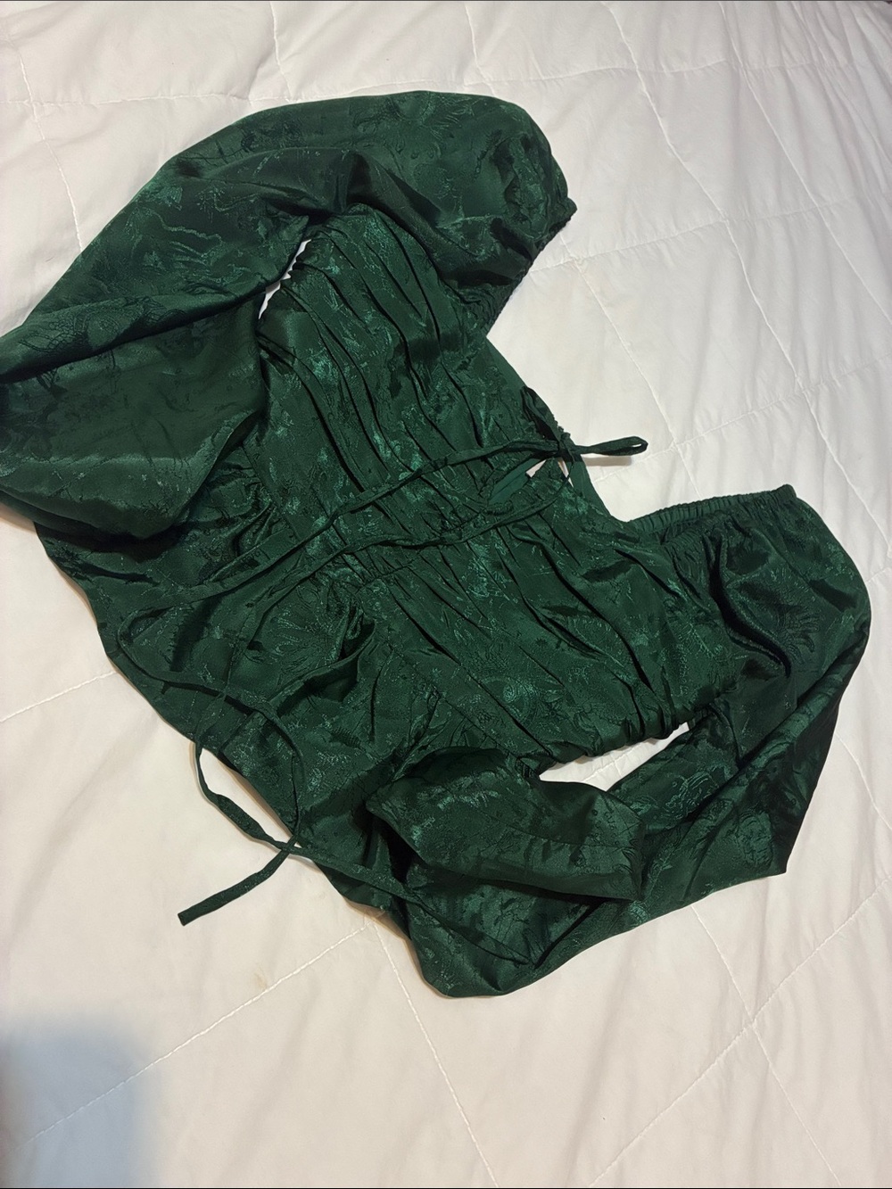 Adelyn Rae Emerald Green Crop Bubble Sleeve Blouse - XS